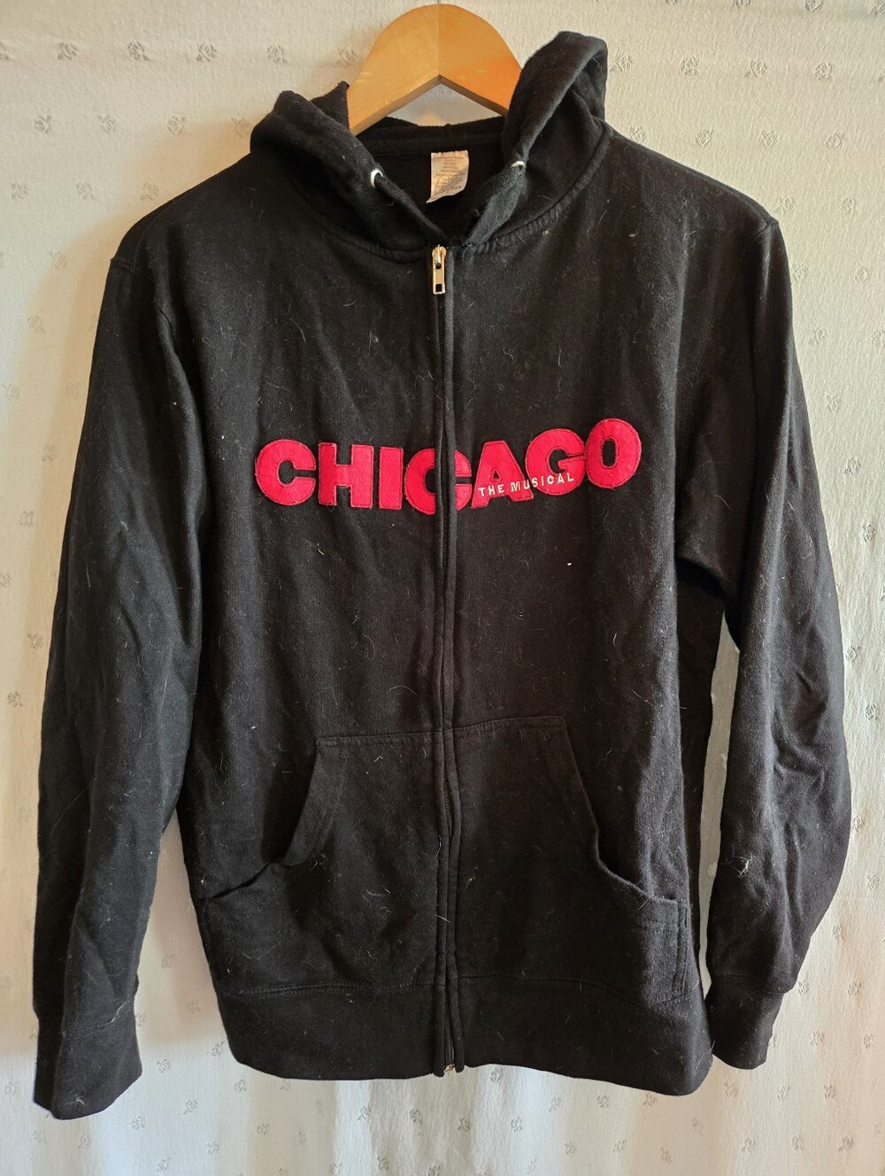 Black Zip-Up Hoodie with Red CHICAGO Logo Broadway Size S